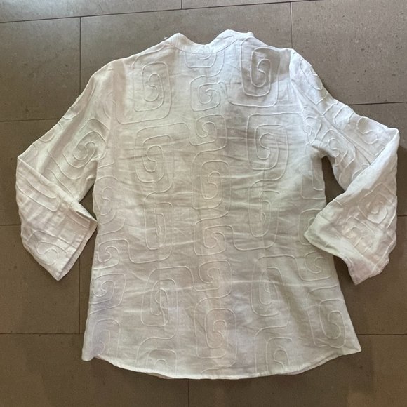 NEW (without tag), white 100% linen shirt embroidered detail-Sz. Large - Picture 7 of 9